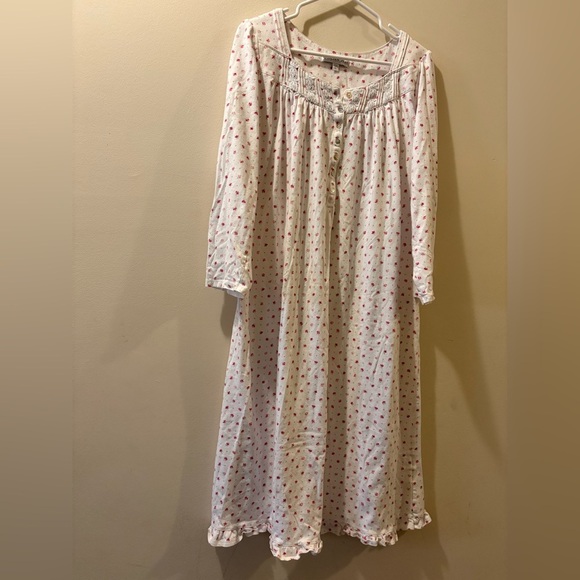 Eileen West white with Pink Floral Long Sleeve Nightgown- large - 100% cotton - Picture 1 of 6